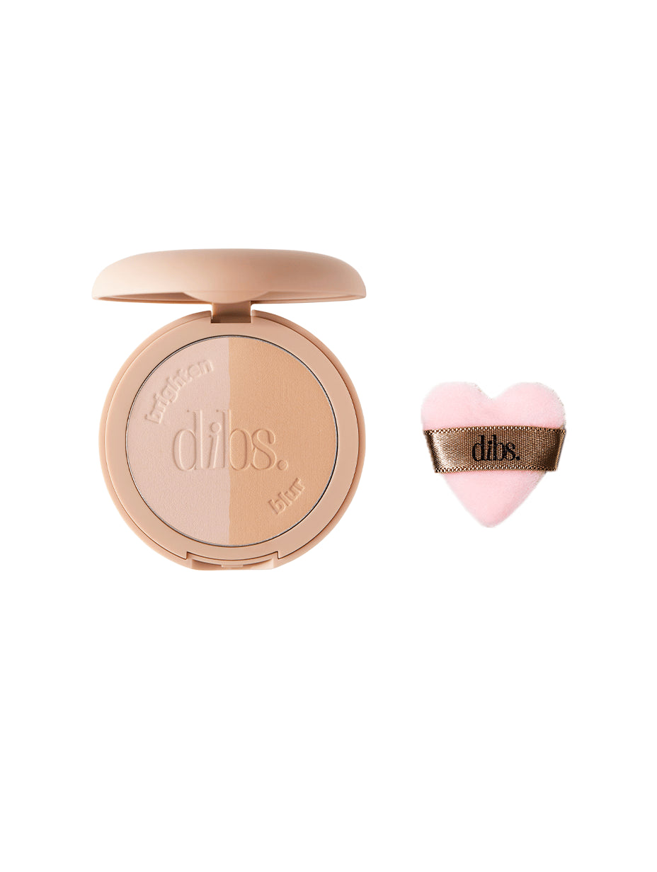 LoveBeam Setting Powder compact in Shade 222 with heart-shaped powder puff on a white background